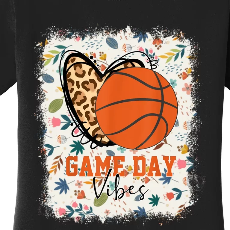 Floral Bleached Basketball Game Day Vibes Basketball Mom Women's T-Shirt