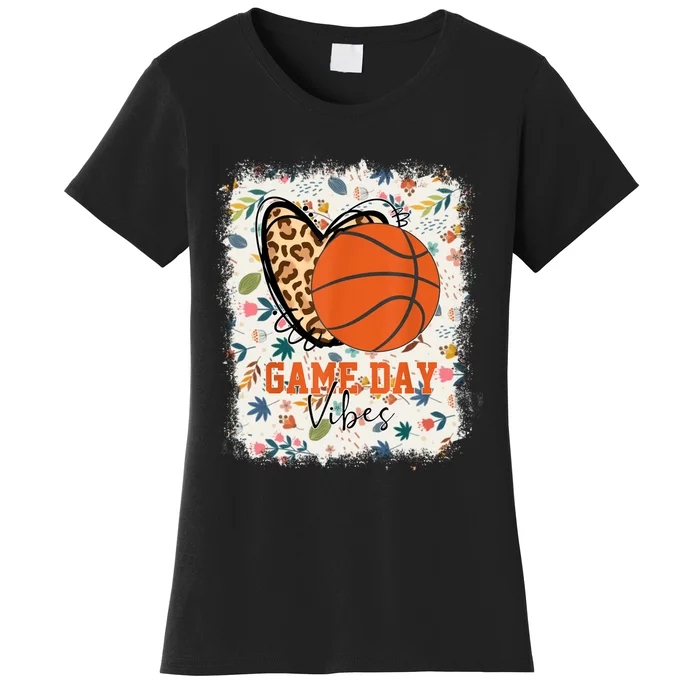 Floral Bleached Basketball Game Day Vibes Basketball Mom Women's T-Shirt