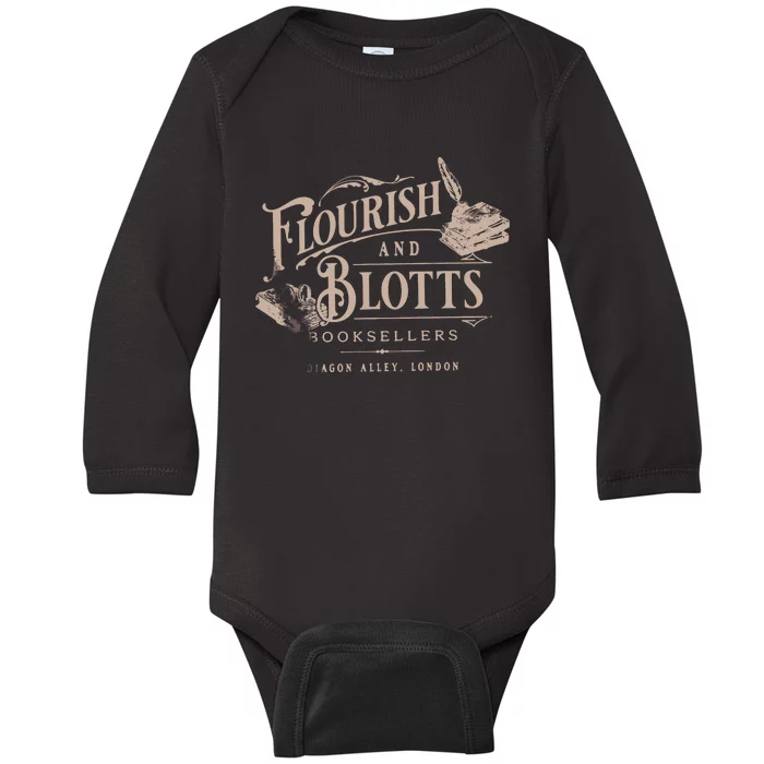 Flourish Blotts Bookish HP Fan Potter Baby Long Sleeve Bodysuit