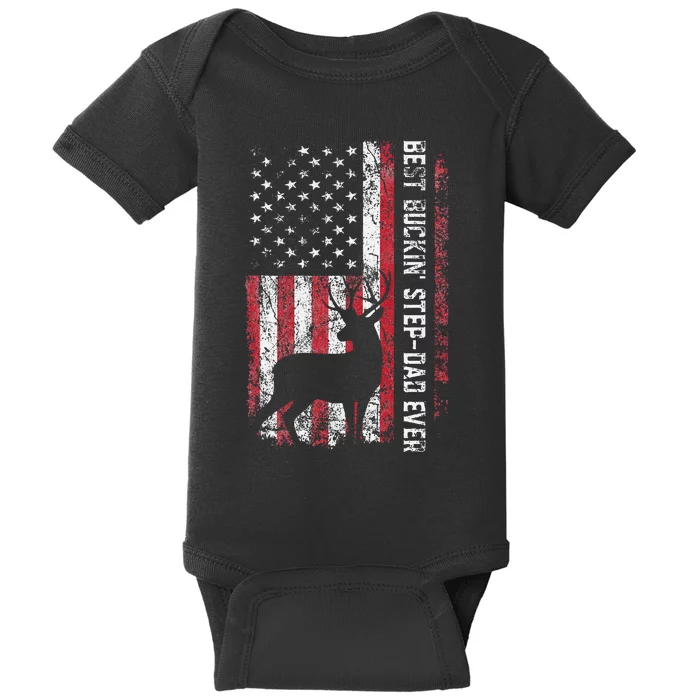 Flag Best Buckin Step Dad Ever Deer Hunting Fathers Day Baby Bodysuit