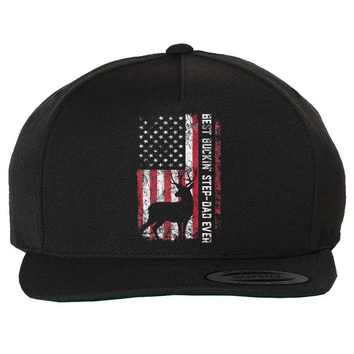 Flag Best Buckin Step Dad Ever Deer Hunting Fathers Day Wool Snapback Cap