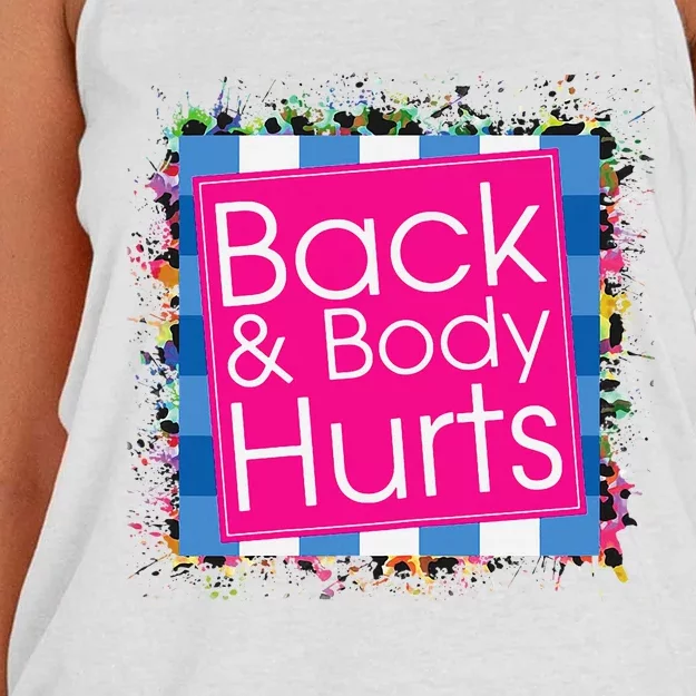 Funny Back Body Hurts Quote Workout Gym Top Women's Knotted Racerback Tank