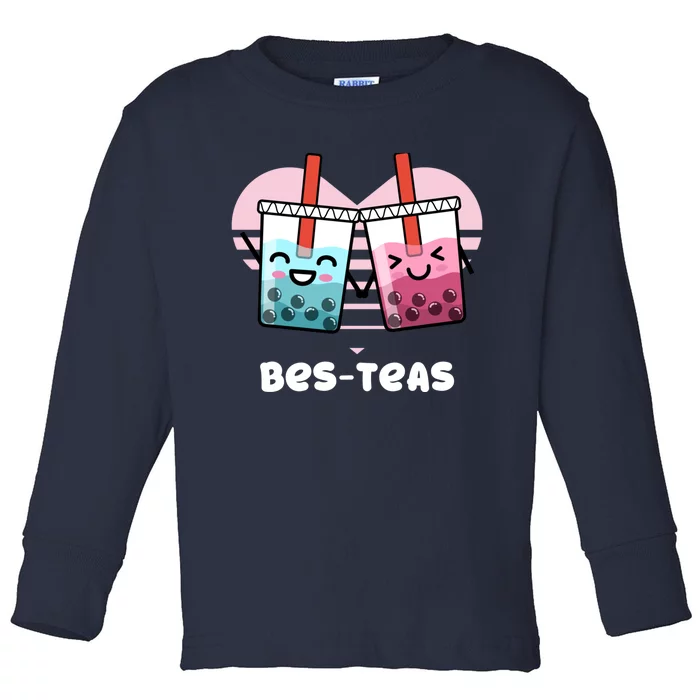 Funny Besties Bubble Tea Gift Hoodie | Pun Bes-Teas Cute T Toddler Long Sleeve Shirt