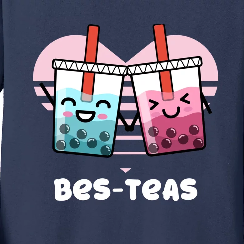 Funny Besties Bubble Tea Gift Hoodie | Pun Bes-Teas Cute T Kids Long Sleeve Shirt