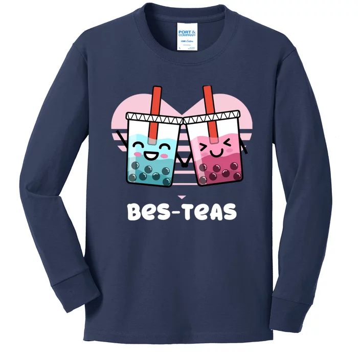 Funny Besties Bubble Tea Gift Hoodie | Pun Bes-Teas Cute T Kids Long Sleeve Shirt