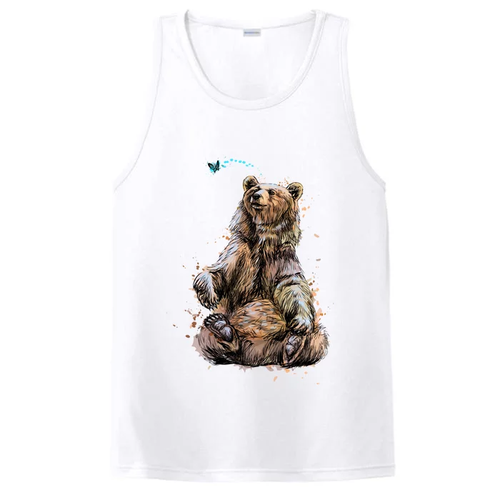 Friendly Brown Bear Sitting And Waving A Paw Performance Tank