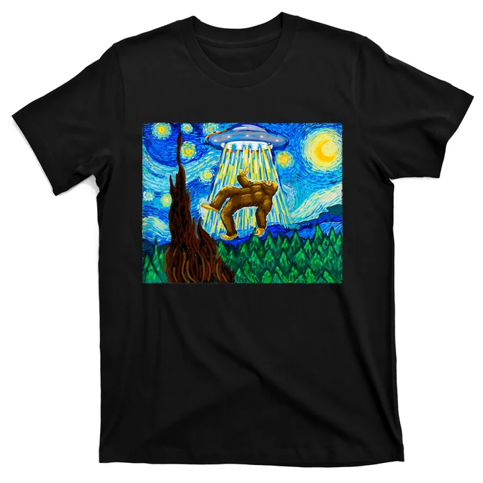 Funny Bigfoot Bigfoot Alien Funny Starry Night T-Shirt