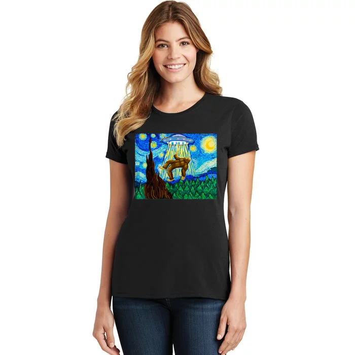 Funny Bigfoot Bigfoot Alien Funny Starry Night Women's T-Shirt