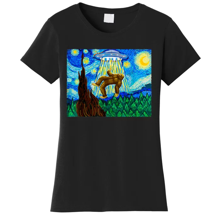 Funny Bigfoot Bigfoot Alien Funny Starry Night Women's T-Shirt