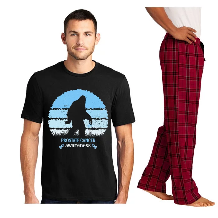 Funny Bigfoot Believe Prostate Cancer Awareness Blue Ribbon Pajama Set