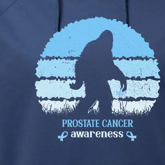 Funny Bigfoot Believe Prostate Cancer Awareness Blue Ribbon Performance Fleece Hoodie