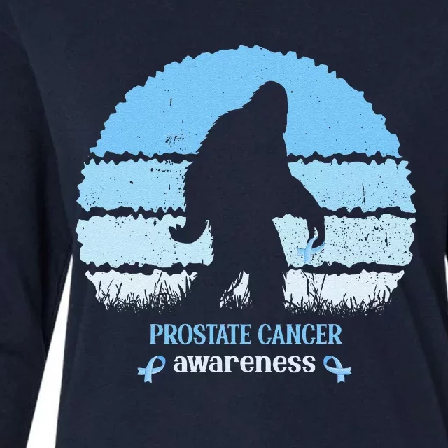 Funny Bigfoot Believe Prostate Cancer Awareness Blue Ribbon Womens Cotton Relaxed Long Sleeve T-Shirt