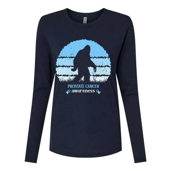 Funny Bigfoot Believe Prostate Cancer Awareness Blue Ribbon Womens Cotton Relaxed Long Sleeve T-Shirt