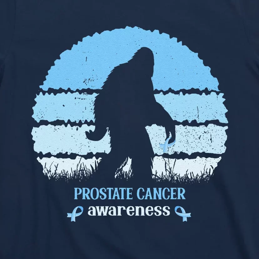 Funny Bigfoot Believe Prostate Cancer Awareness Blue Ribbon T-Shirt