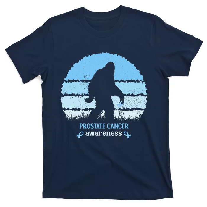 Funny Bigfoot Believe Prostate Cancer Awareness Blue Ribbon T-Shirt