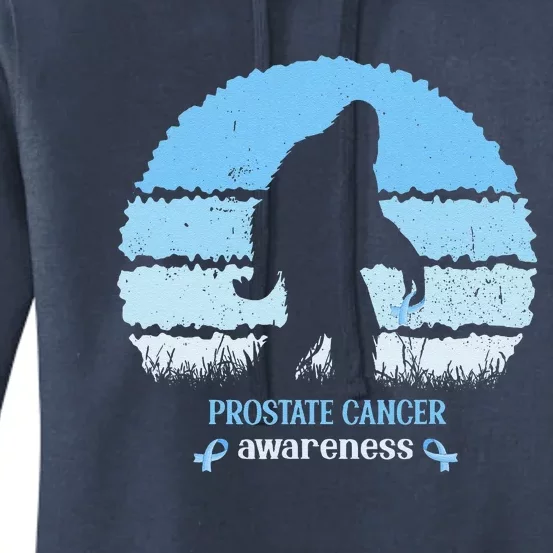 Funny Bigfoot Believe Prostate Cancer Awareness Blue Ribbon Women's Pullover Hoodie