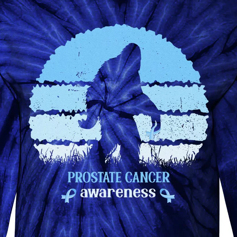 Funny Bigfoot Believe Prostate Cancer Awareness Blue Ribbon Tie-Dye Long Sleeve Shirt