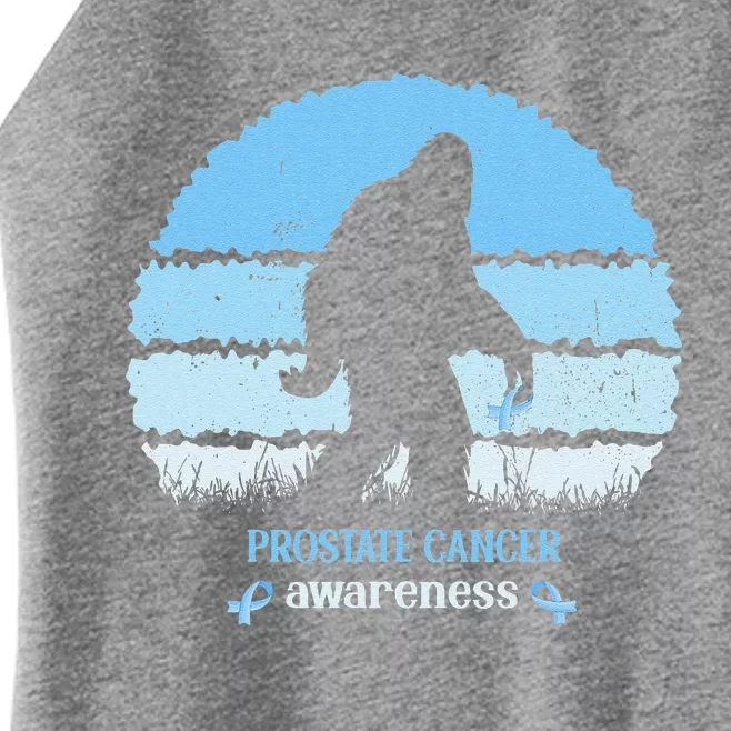 Funny Bigfoot Believe Prostate Cancer Awareness Blue Ribbon Women’s Perfect Tri Rocker Tank