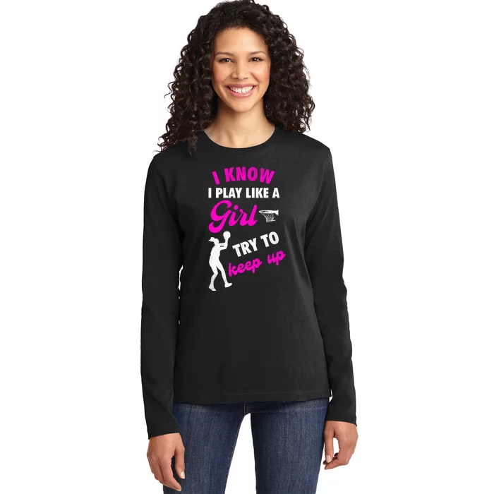 Funny Basketball Baller Dunking Ladies Long Sleeve Shirt