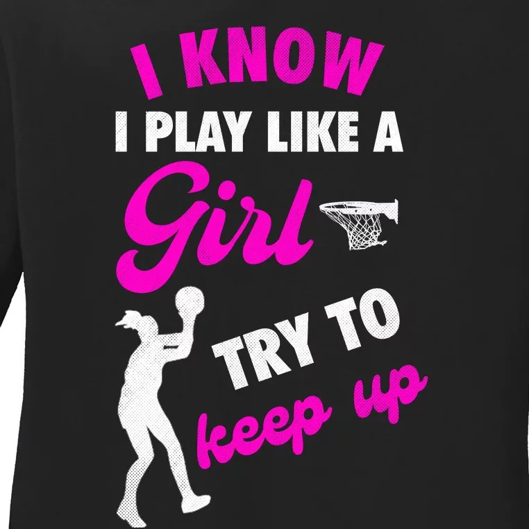 Funny Basketball Baller Dunking Ladies Long Sleeve Shirt