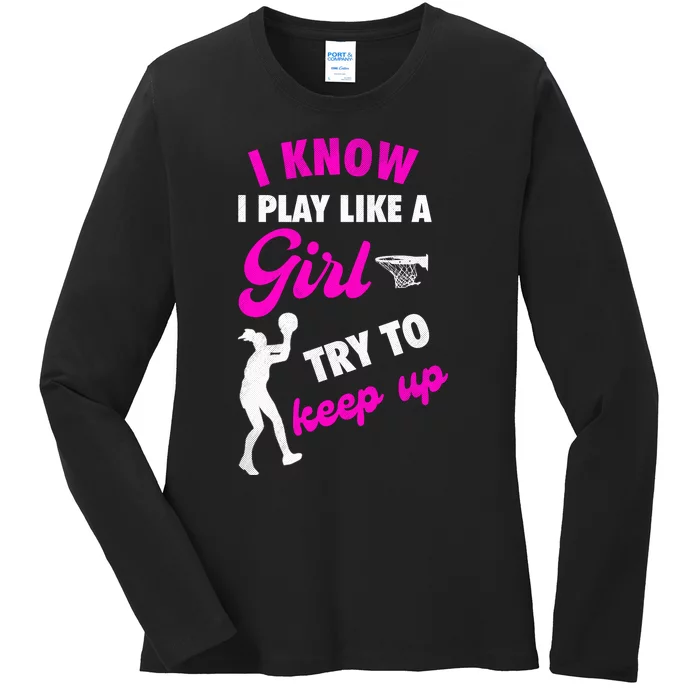 Funny Basketball Baller Dunking Ladies Long Sleeve Shirt