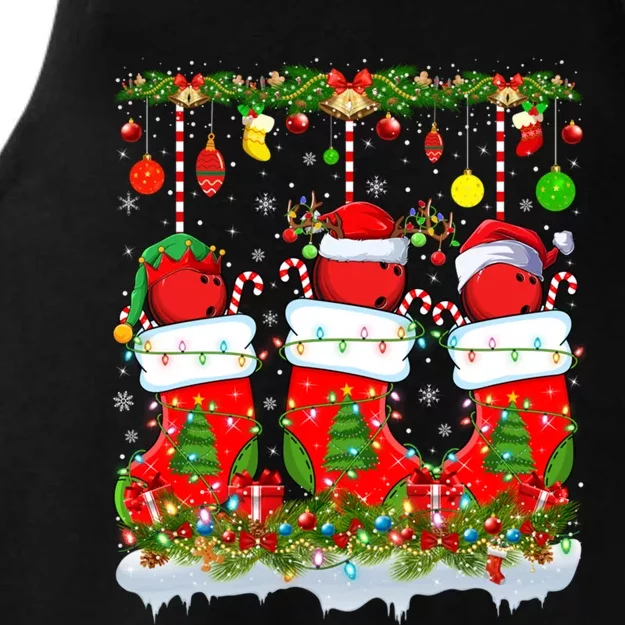 Funny Bowling Ball In Xmas Socks Lights Bowling Christmas Gift Ladies Tri-Blend Wicking Tank