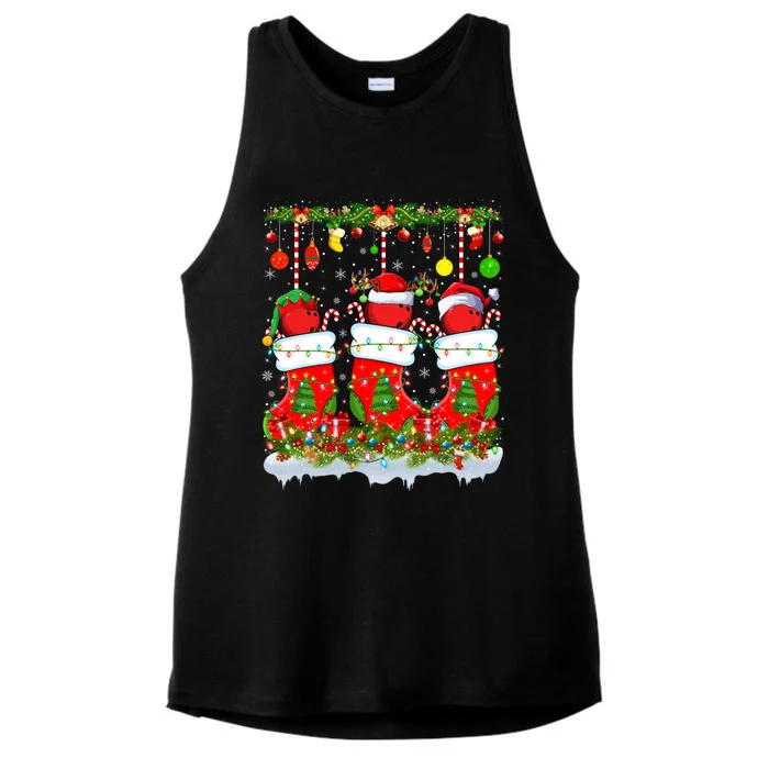 Funny Bowling Ball In Xmas Socks Lights Bowling Christmas Gift Ladies Tri-Blend Wicking Tank