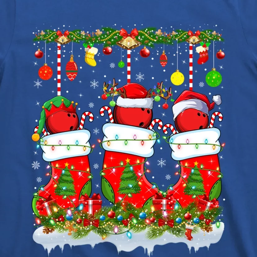 Funny Bowling Ball In Xmas Socks Lights Bowling Christmas Gift T-Shirt