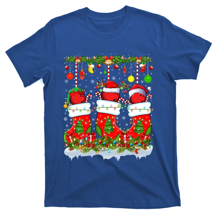 Funny Bowling Ball In Xmas Socks Lights Bowling Christmas Gift T-Shirt