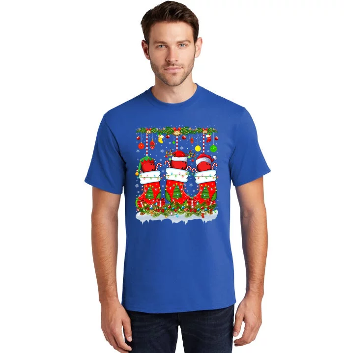 Funny Bowling Ball In Xmas Socks Lights Bowling Christmas Gift Tall T-Shirt