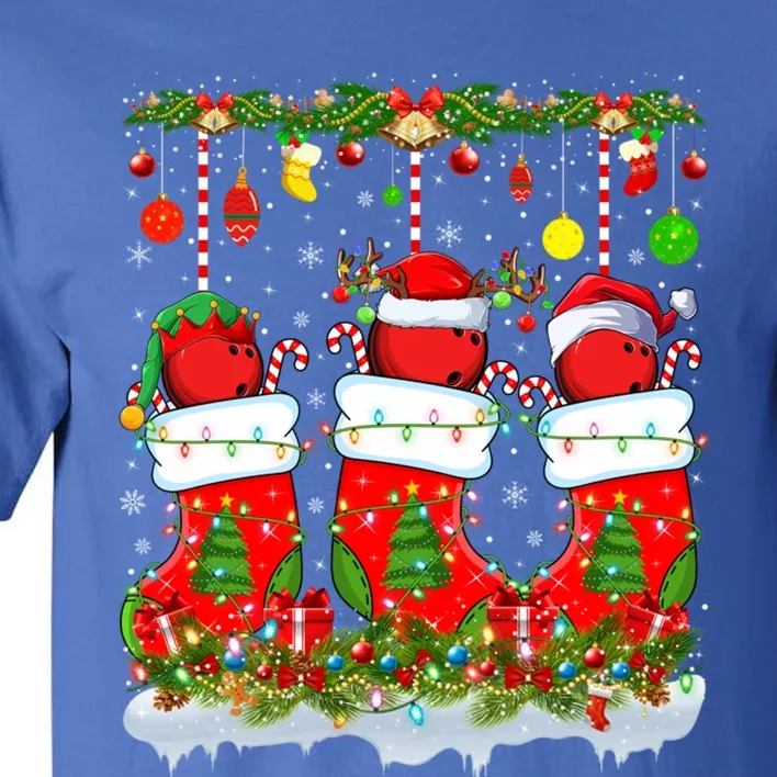 Funny Bowling Ball In Xmas Socks Lights Bowling Christmas Gift Tall T-Shirt