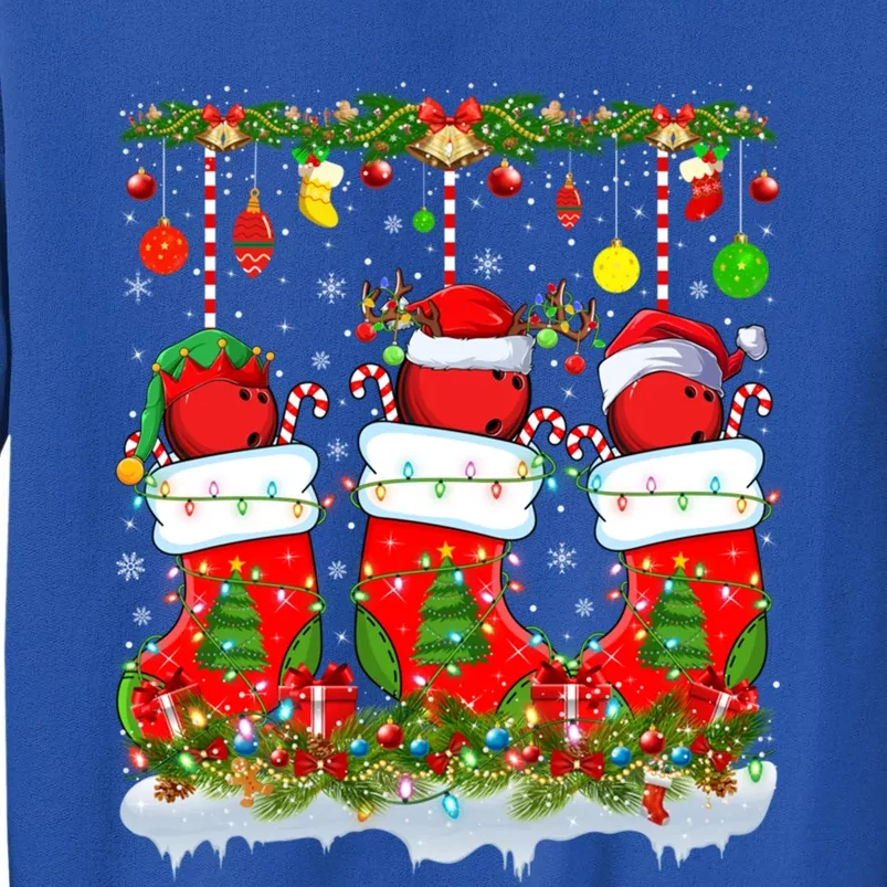 Funny Bowling Ball In Xmas Socks Lights Bowling Christmas Gift Tall Sweatshirt