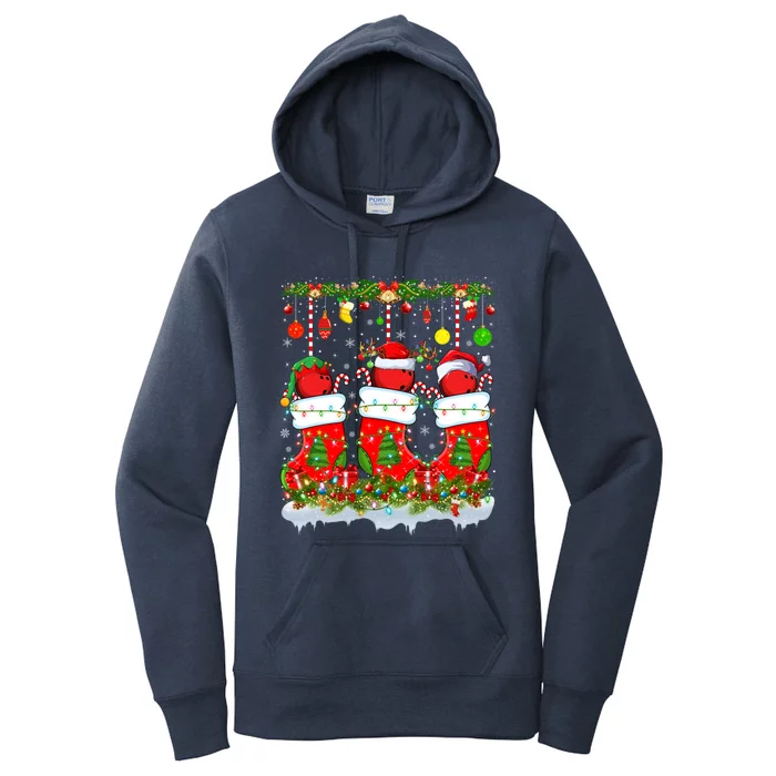 Funny Bowling Ball In Xmas Socks Lights Bowling Christmas Gift Women's Pullover Hoodie