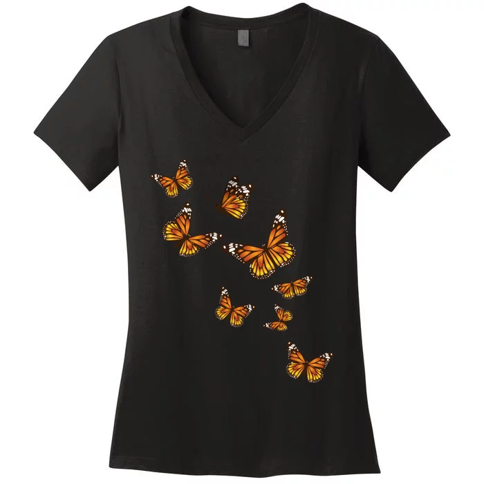 Flying Butterflies Butterfly Lover Gardener Entomologist Women's V-Neck T-Shirt