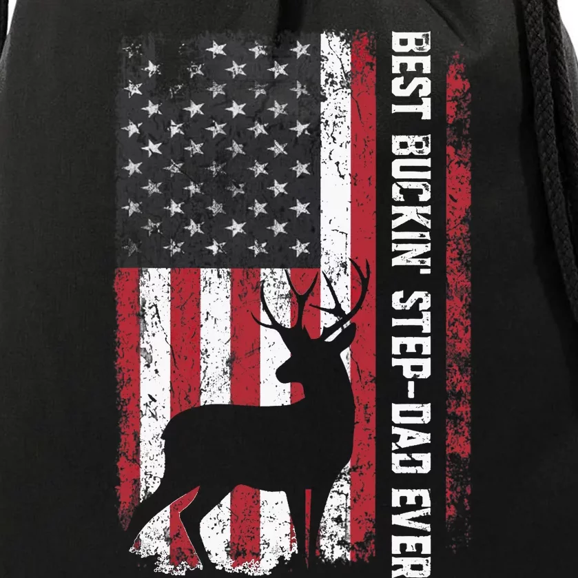 Flag Best Buckin' Step-Dad Ever Deer Hunting Father's Day Drawstring Bag