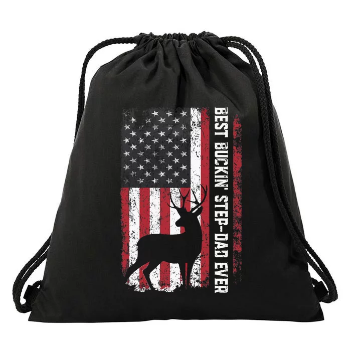 Flag Best Buckin' Step-Dad Ever Deer Hunting Father's Day Drawstring Bag