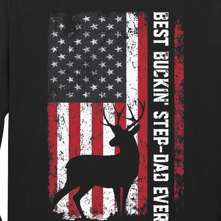 Flag Best Buckin' Step-Dad Ever Deer Hunting Father's Day Tall Long Sleeve T-Shirt