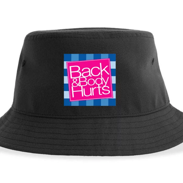 Funny Back Body Hurts Quote Workout Gym Top Sustainable Bucket Hat