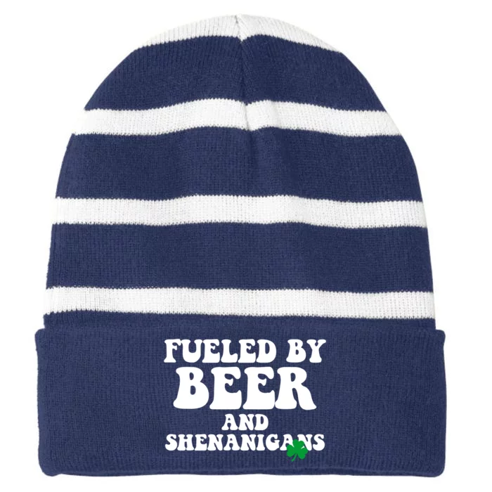 Fueled By Beer And Shenanigans St Patricks Day Striped Beanie with Solid Band