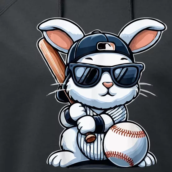 Funny Baseball Bunny Easter Performance Fleece Hoodie