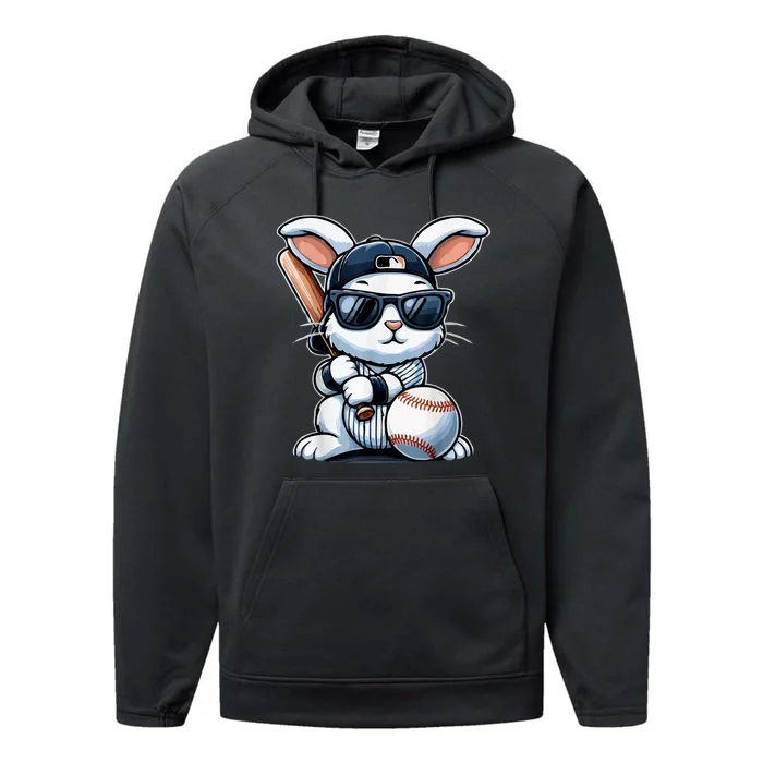 Funny Baseball Bunny Easter Performance Fleece Hoodie