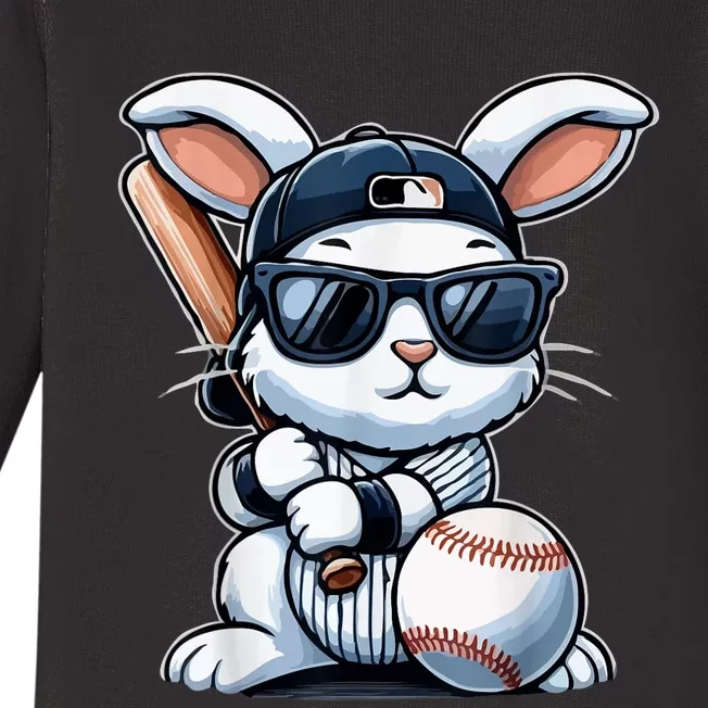 Funny Baseball Bunny Easter Baby Long Sleeve Bodysuit