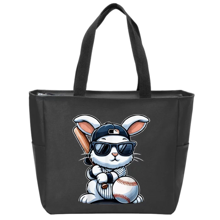 Funny Baseball Bunny Easter Zip Tote Bag