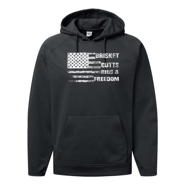 Funny Bbq Brisket Butts Ribs And Freedom Funny Grilling Performance Fleece Hoodie