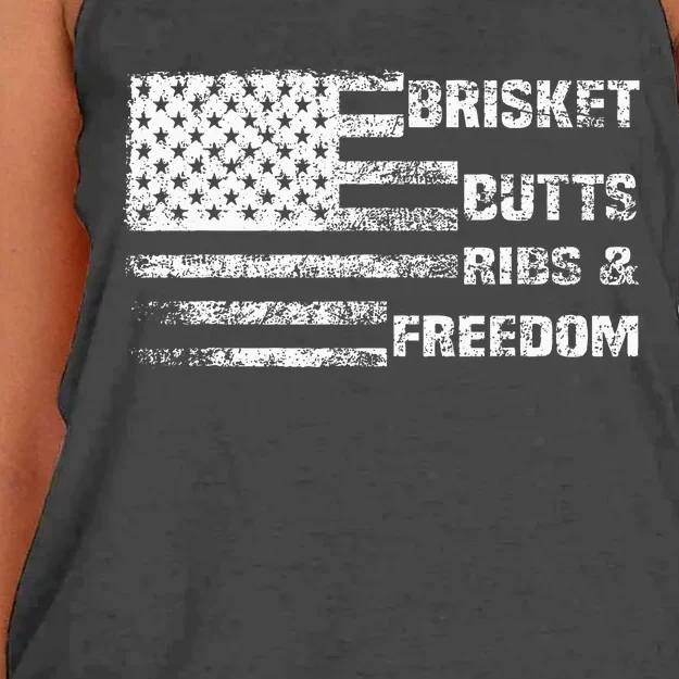 Funny Bbq Brisket Butts Ribs And Freedom Funny Grilling Women's Knotted Racerback Tank