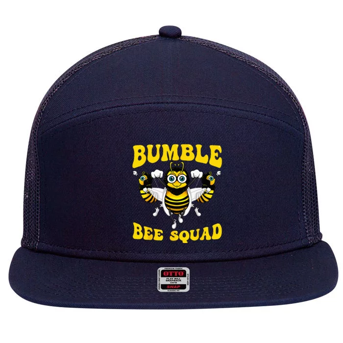 Funny Bumble Bee Design For Women Bee Squad Buddies 7 Panel Mesh Trucker Snapback Hat