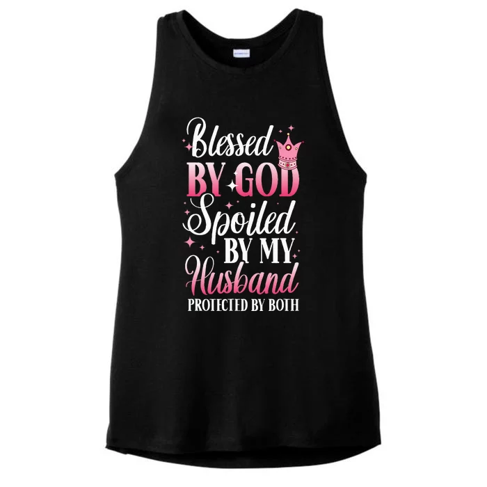 Funny Blessed by God Spoiled by My Husband Protected By Both Ladies Tri-Blend Wicking Tank