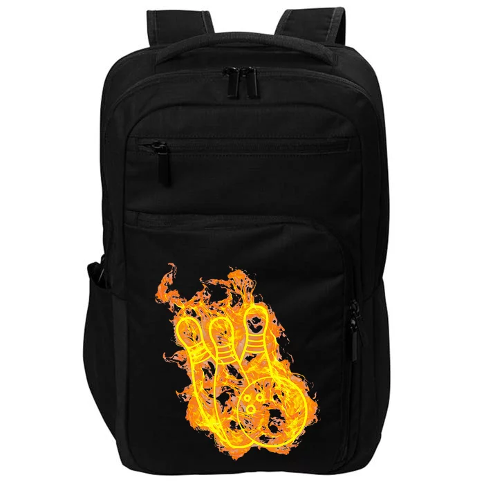 Fire Bowling Ball And Bowling Pins Flaming Bowler Impact Tech Backpack