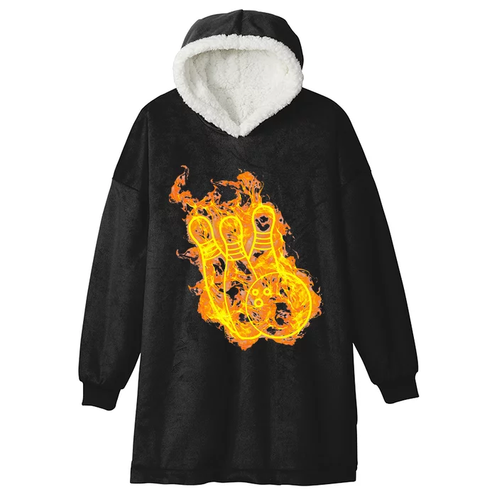 Fire Bowling Ball And Bowling Pins Flaming Bowler Hooded Wearable Blanket