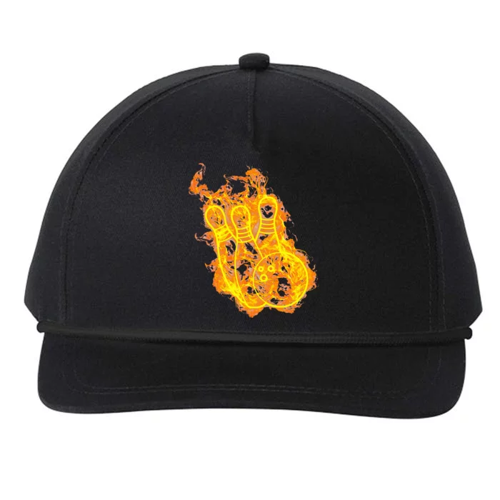 Fire Bowling Ball And Bowling Pins Flaming Bowler Snapback Five-Panel Rope Hat